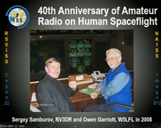SSTV reception showing Sergey Samburov, RV3DR, and Owen Garriott, W5LFL, together in 2003.