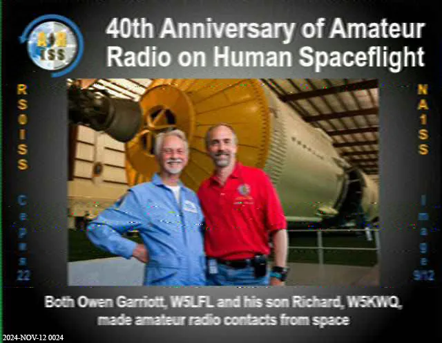 SSTV reception showing Owen Garriott and Richard Garriott, both of whom made amateur-radio contacts from space.
