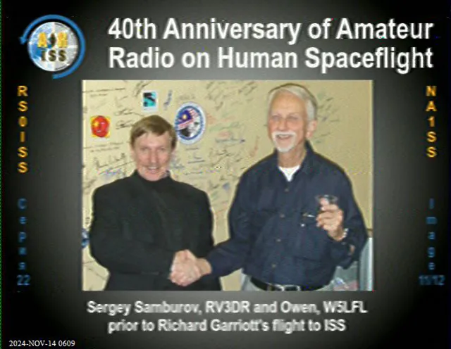 SSTV reception showing Sergey Samburov and Owen Garriott before Richard Garriott’s flight to the ISS.