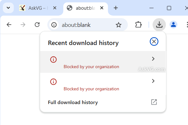 Example: browser download blocked message.