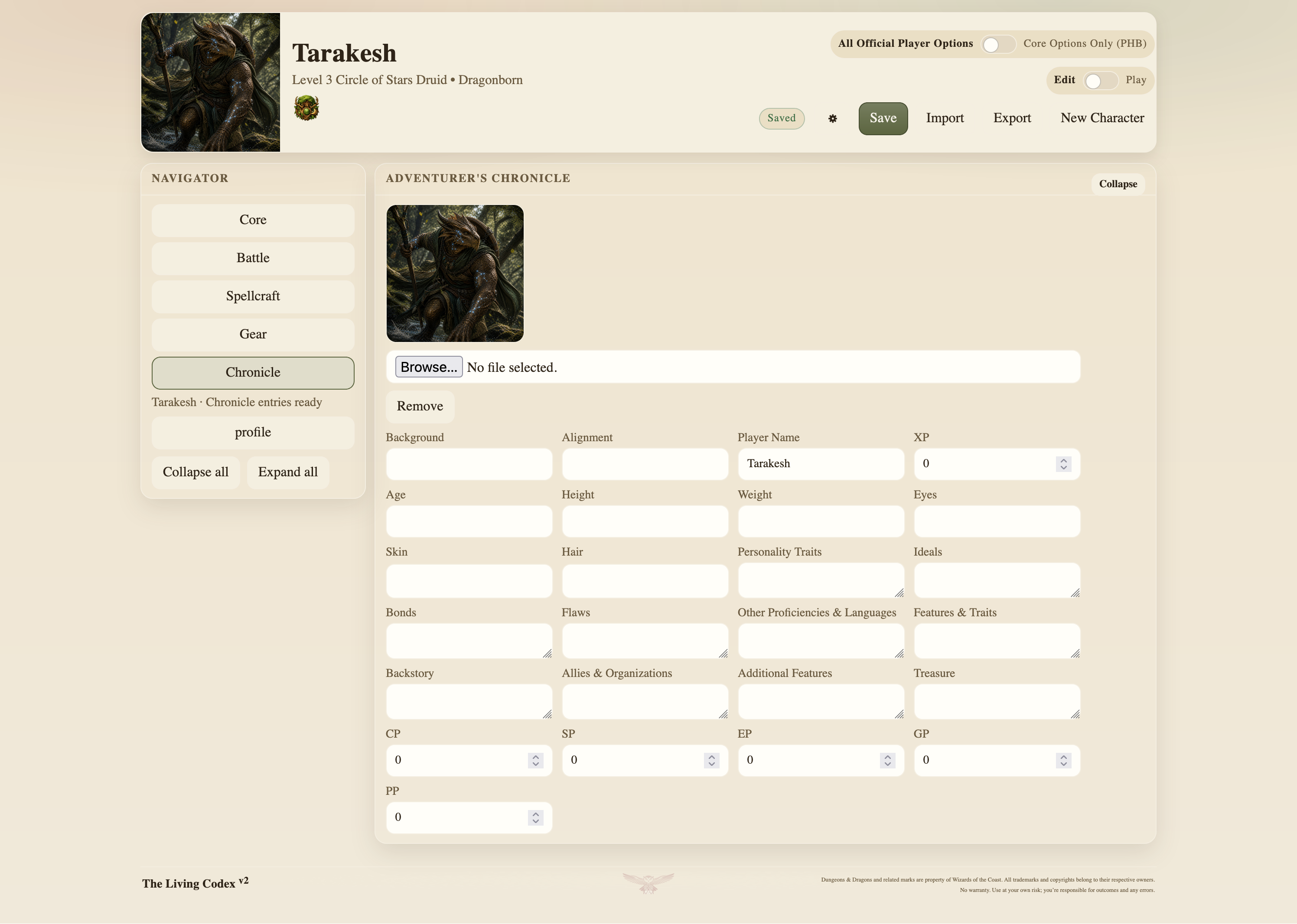 Living Codex chronicle editor