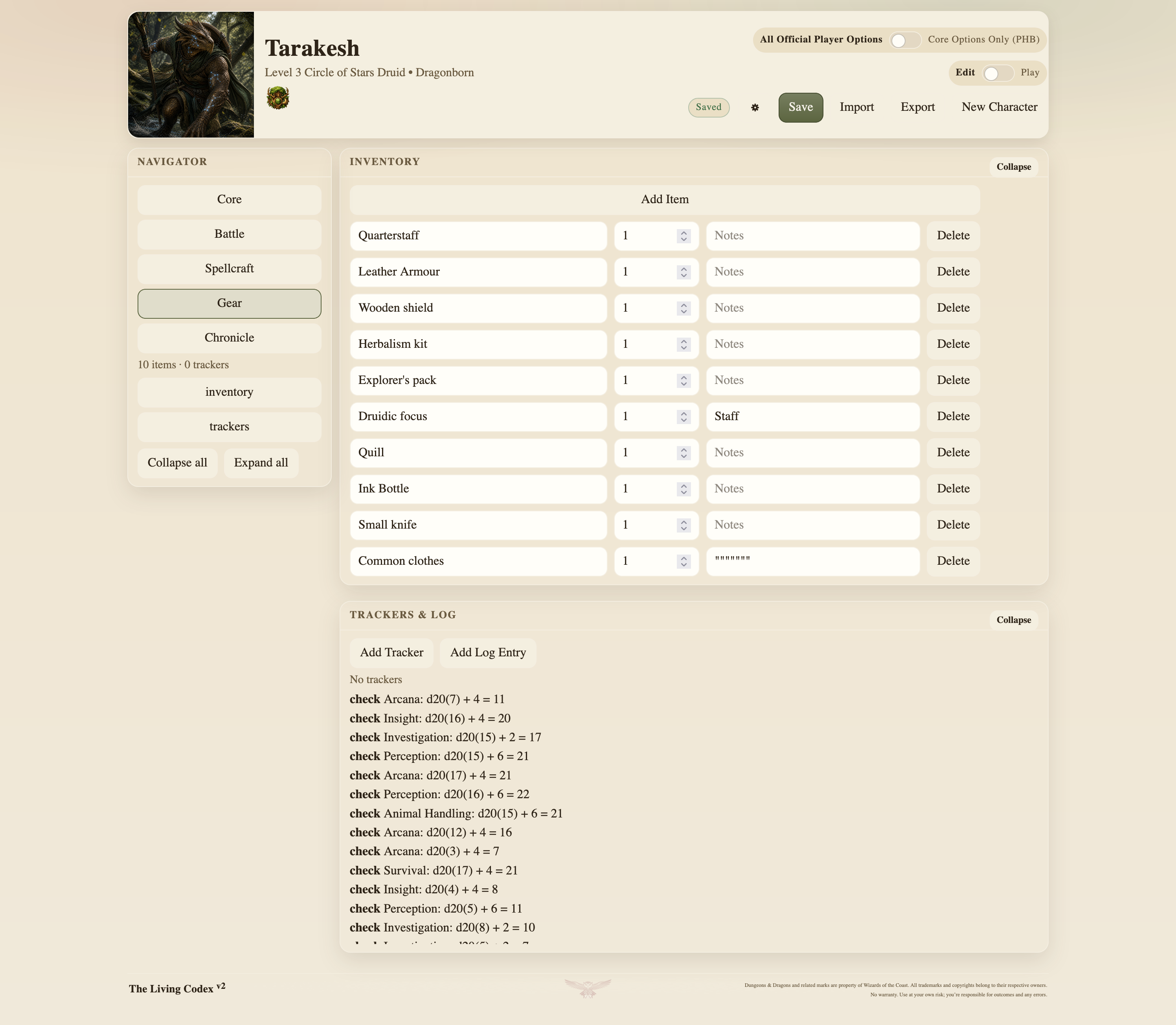 Living Codex gear and inventory editor