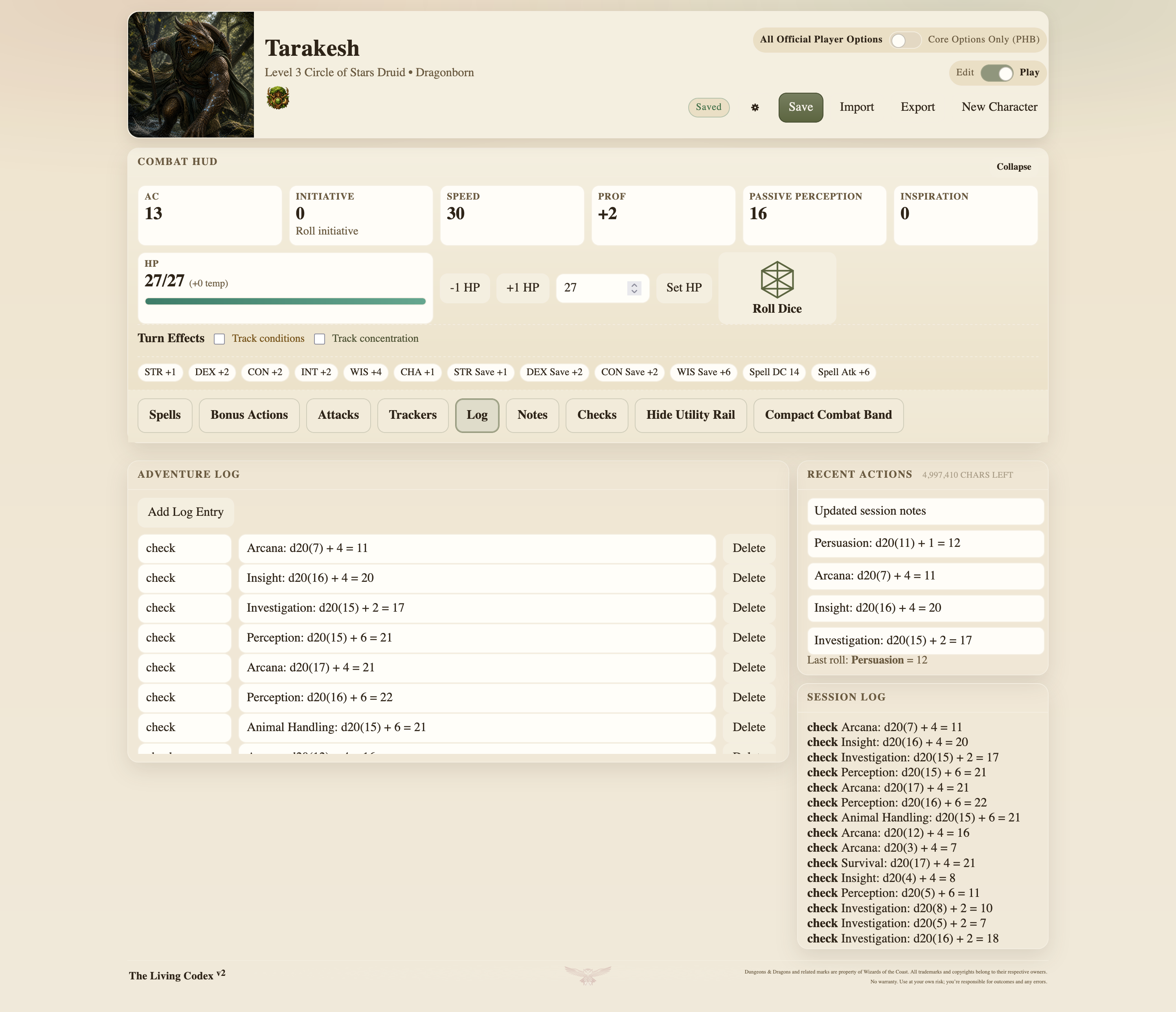 The Living Codex Play Mode tactical board