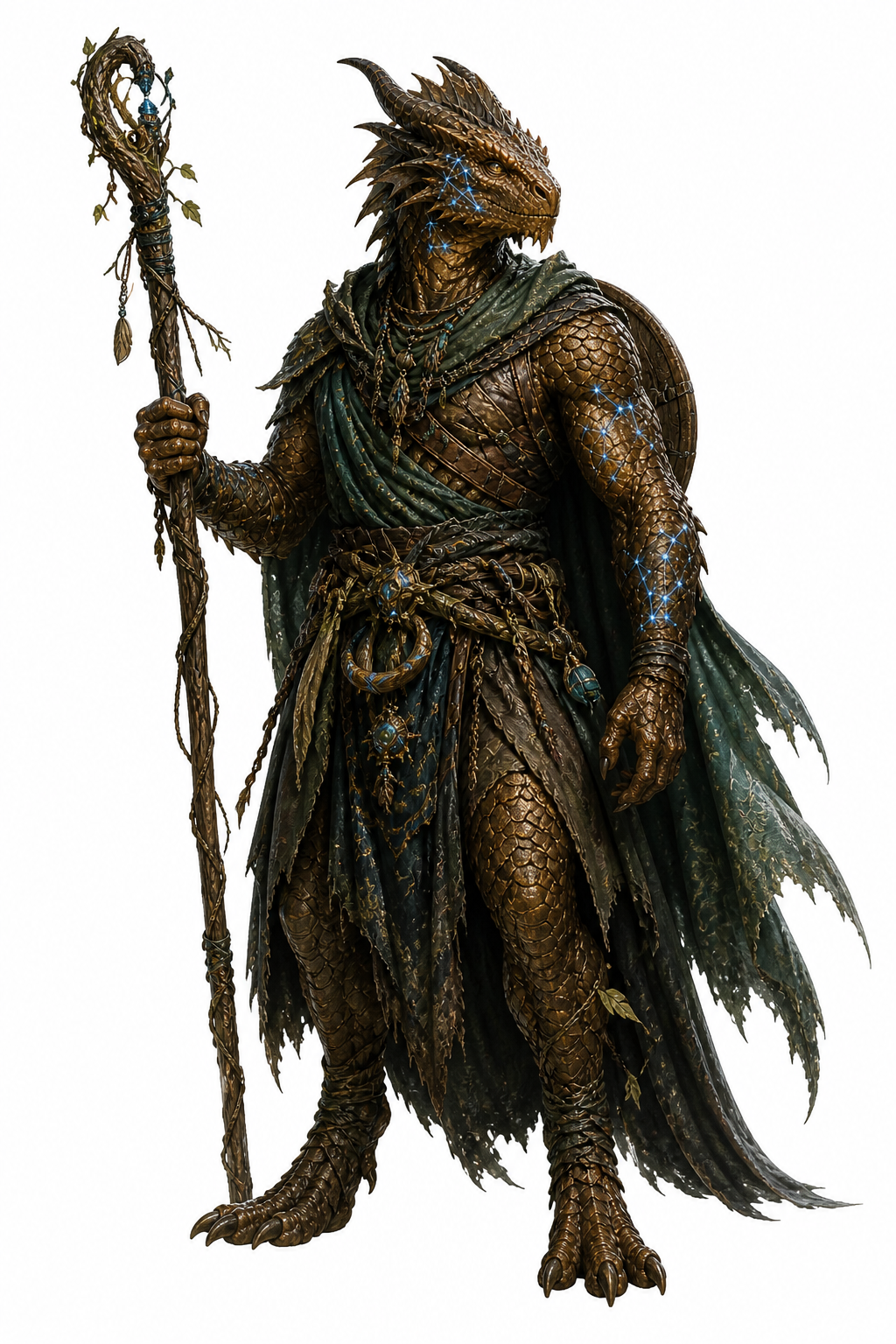 Tarakesh standing with staff and shield.